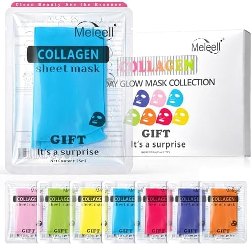 Meleell 7-Color Collagen Face Masks Skincare Set,Gentle for Sensitive Skin, Deep Hydrating Spa Facial Mask for Dry Skin, Bridesmaid & Birthday Gifts for Women, Teens, Kids-— Self-Care & Party Favors