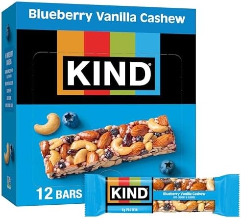 KIND Healthy Snacks Bars, Blueberry Vanilla Cashew, Gluten Free, 5g Protein, 12 Count