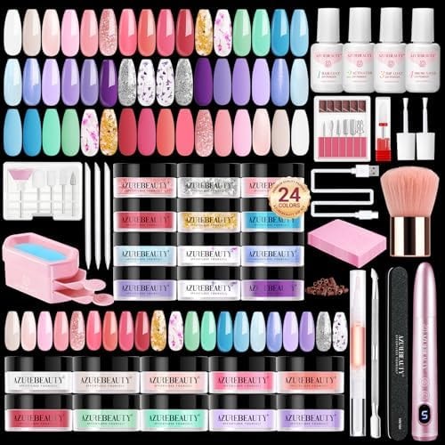 AzureBeauty Dip Powder Nail Kit with Electric Nail Drill 24 Colors Macarons