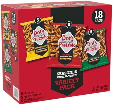 Dot's Pretzels Twists, 3-Flavor Snacks Variety Pack, 18 count