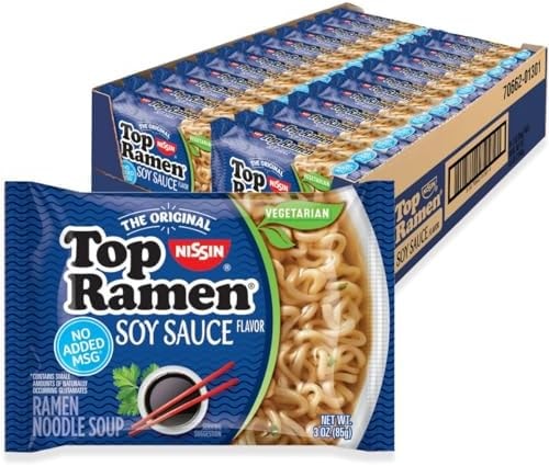 Nissin Top Ramen Noodle Soup, Soy Sauce, 3 Ounce (Pack of 24)