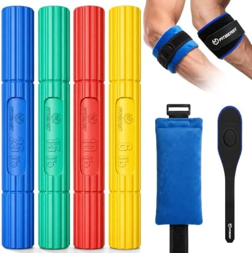 FitBeast Elbow Recovery Kit with 4-Level Flex Therapy Bars, Twist Bar for Tennis Elbow & Golfer's Elbow Physical Therapy Exercises, Forearm Wrist Grip Trainer with Elbow Brace & Hot and Cold Pack