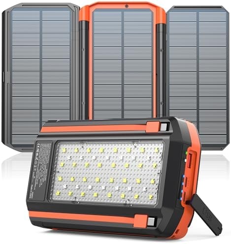 LATIMERIA Solar Power Bank with 3 Panels Portable Charger Built-in 2 Cables