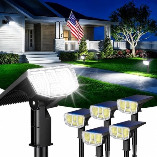 LETMY 6 Pack Solar Spot Lights Outdoor, 104 LED Solar Spotlights, IP65 Waterproof Solar Powered Outdoor Lights, Auto On/Off, Solar Lights Outdoor for Yard, Garden, Patio, Wall, Tree & Flag, Cool White