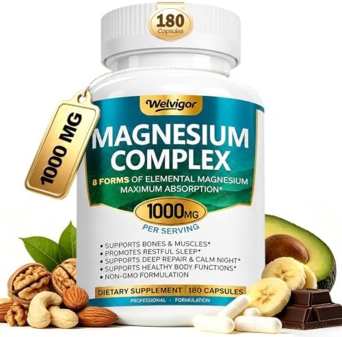 Welvigor 1000mg Magnesium Complex for Women: 8 in 1, Night Calm, 180ct