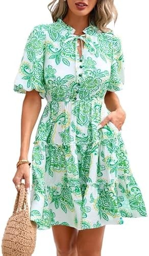 BTFBM Women Summer Floral Mini Dresses Short Sleeve Boho Dress