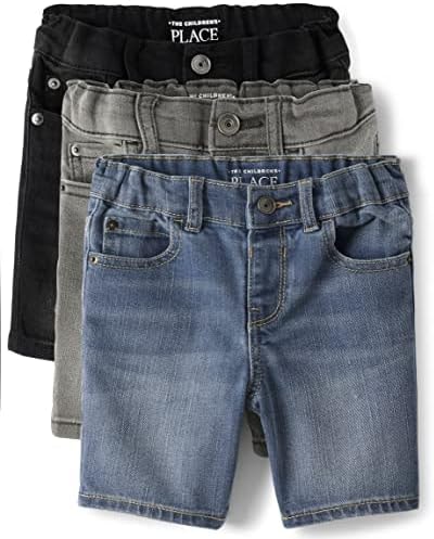 The Children's Place,And Toddler Boys Stretch Denim Shorts,Baby-Boys,Black/Grey/Blue 3 Pack,9-12 Months