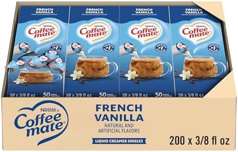 Nestle Coffee mate Coffee Creamer, French Vanilla, Liquid Creamer Singles, Non Dairy, No Refrigeration, 0.375 fl oz Tubs (Pack of 200)