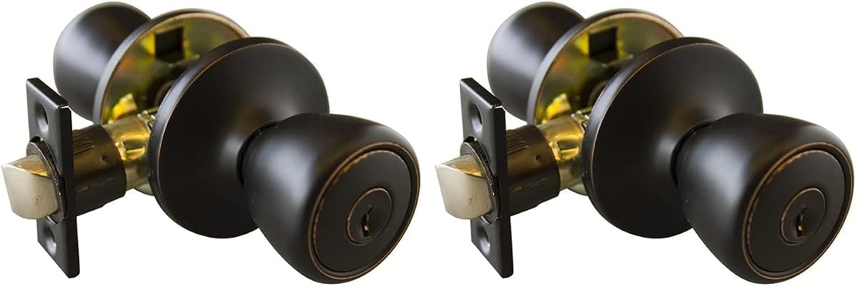 Design House Terrace Privacy Door Knob 2-Pack, Oil Rubbed Bronze, 6-Way Universal, ANSI Grade-3, Bed and Bath Interior Lockset, 190470