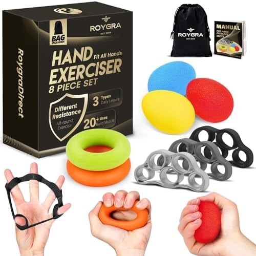 roygra Grip Strength Trainer (8 Pack), Complete Hand Strengthening Devices
