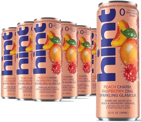 Hint Sparkling Water, Peach Raspberry - Canned Flavored Water Beverages with Electrolytes, Zero Calories, and Sugar Free - 12 Fl Oz Cans (Pack of 12)