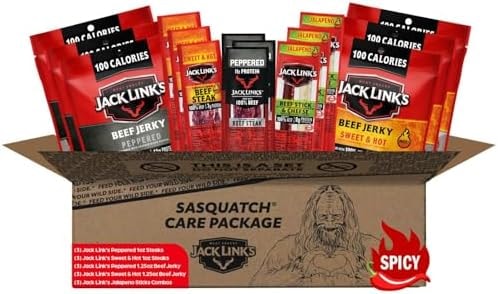 Jack Link's Spicy Beef Jerky Variety Pack Gift Basket - Assorted Jerky, Steaks, and Meat Stick & Cheese Combos - Ready to Eat Real Meat Protein Snacks - Good Source of Protein - 15 Pack