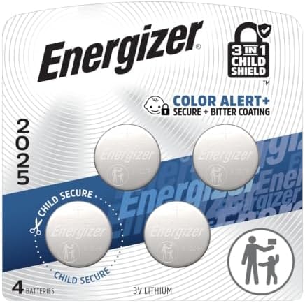 Energizer 2025 Batteries (4 Pack), 3V Lithium Coin Lithium Batteries with 3-in-1 Child Shield