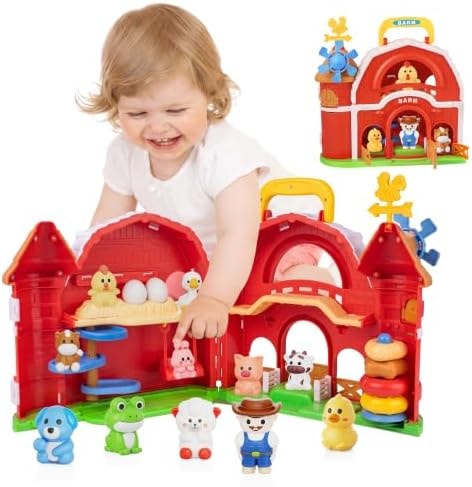 PJG Toddler Farm Animal Toys , Big Red Barn Farm Gifts for Boys Girls 1 2 3