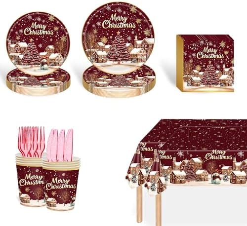 Christmas Party Supplies Snowman Plates Napkins Tablecloths 24 Guests