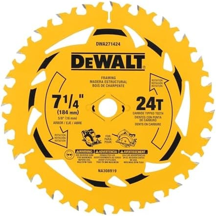 DEWALT 7-1/4 in. 24T Circular Saw Blade, Smooth Cutting, Superior Tracking and Durability (DWA271424)