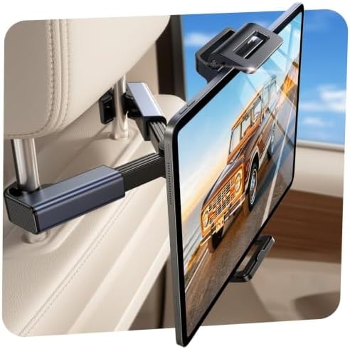 LISEN iPad Car Holder Back Seat Headrest Tablet Holder, Road Trip Essentials Accessories for Women Men Kids Gifts, for Fire HD 2026 iPad Pro 11/13" Air Mini, iPhone, Galaxy Tab, 4.7-12.9" Devices