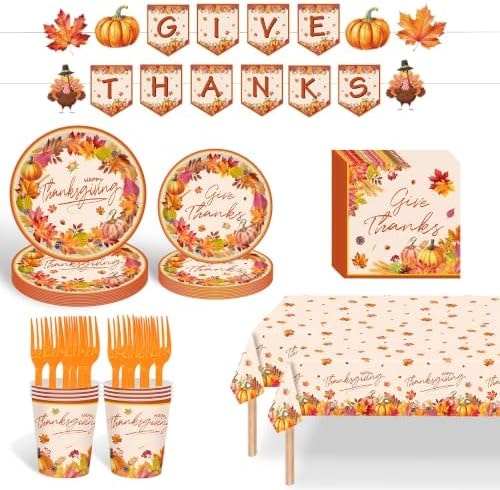 171PCS Thanksgiving Dinnerware Set Serves 24, Party Plates