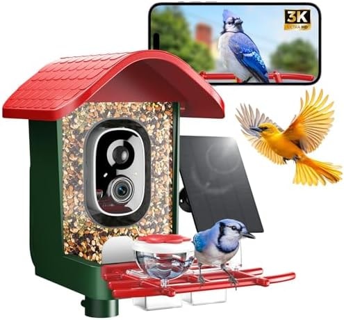 Cadrali 3K Smart Bird Feeder with Camera, 2.4GHz WiFi Solar Camera Feeder, AI Bird Species Identification & Real-Time App Alerts, Chew-Proof & Waterproof for Outdoors