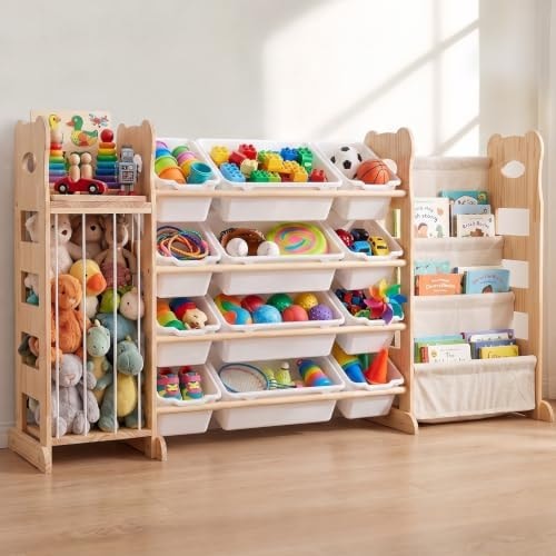 Toy Storage Organizer with Bookshelf and Stuffed Animal Storage 60.7'' L