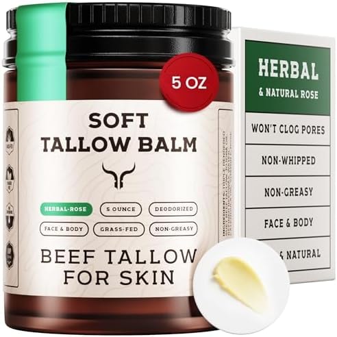 Ancestral Haven Beef Tallow for Skin - Tallow And Herbal Balm For Face - Gift Ready Box - Tallow Face Moisturizer - Tallow Balm - Grass Fed Tallow Face Cream Lotion (5.0 Oz, Herbal-Rose)