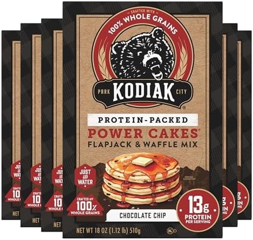 Kodiak Cakes Power Cakes, Pancake & Waffle Mix, Chocolate Chip, High Protein,100% Whole Grains (Pack of 6)