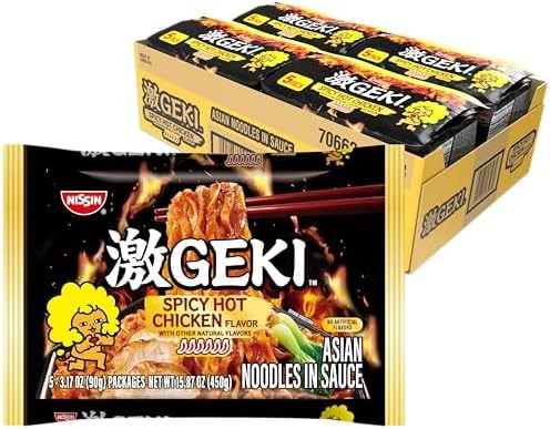 Nissin Geki Chili Infused Asian Noodles, Spicy Hot Chicken (Pack of 20)