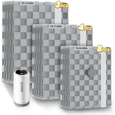 15 Pack Vacuum Storage Bags for Travel with Digital Display Air Pump,Carry-on Packing Bags for Luggage and Suitcase,Space Saver for Clothes