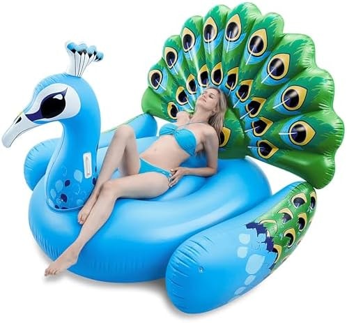 JOYIN Inflatable Peacock Pool Float - Giant Blue Peacock Fun Beach Floaties, Swim Party Animal Decorations Adult Size Inflatable Summer Pool Raft Lounge for Adults