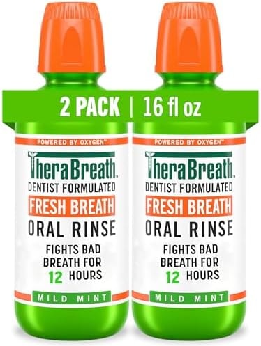 TheraBreath Fresh Breath Mouthwash, Mild Mint Flavor, Alcohol-Free, 16 Fl Oz (2-Pack)