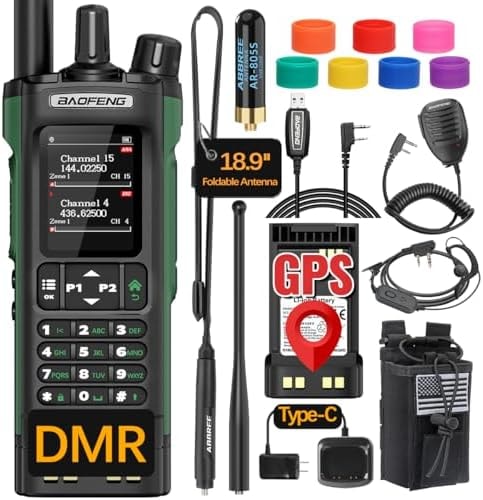 BAOFENG DM32 DMR Radio Ham Radio Walkie Talkies Long Range Digital DM-32UV 10W GPS Emergency NOAA Weather Tactical UV-5R 5RM Two-Way Radio with Earpiece,Programming Cable for Survival Hunting Gear