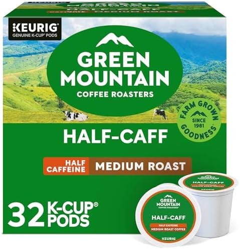 Green Mountain Coffee Roasters Half Caff, Single-Serve Keurig K-Cup Pods, Medium Roast Coffee Pods, 32 Count