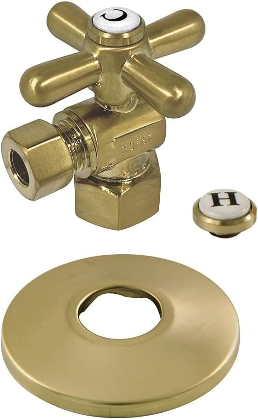 Kingston Brass CC43107XK 1/2" FIP x 3/8" OD Comp Quarter-Turn Angle Stop Valve with Flange, Brushed Brass