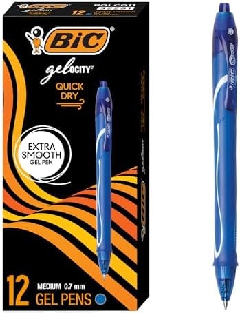 BIC Gelocity Quick Dry Blue Gel Pens, Medium Point (0.7 mm), School Supplies for Students and Teachers, with Full Grip, 12-Count Pack in Blue