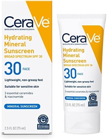 CeraVe Hydrating Mineral Sunscreen SPF 30 with Hyaluronic Acid, 2.5oz