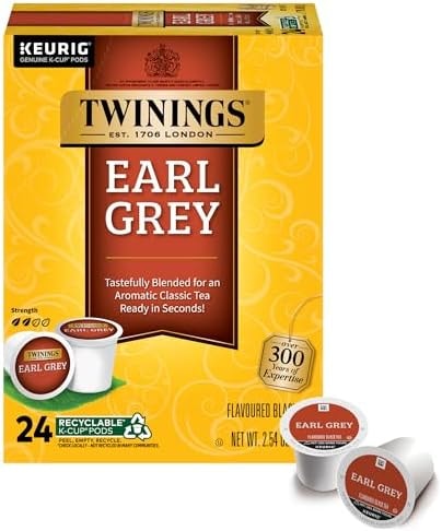Twinings Earl Grey Black Tea K-Cup Pods for Keurig, 24 Count (Pack of 1), Flavoured with Citrus and Bergamot, Caffeinated, Enjoy Hot or Iced