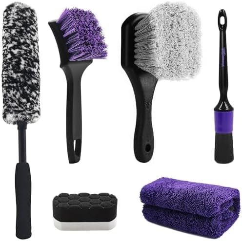 YeewayVeh 6PCS Car Wheel & Tire Brush Kit, Pro Detailing, Vibrant Purple