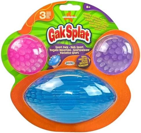Nickelodeon Gak Splat 2 Balls + 1 Football Sport Ball 3-Pack Bundle, Throw, Catch, Play!