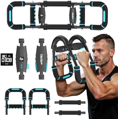 Vlangs Twister Arm Trainer for Men, Adjustable Chest Workout Equipmentwith LED Timer, Counter & Calorie Display, 27°Ergonomic Arm Exerciser for Biceps Chest, Blue Portable Home Gym Fitness