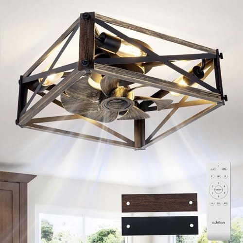 addlon Farmhouse Caged Low Profile Ceiling Fans with Lights, Remote Control