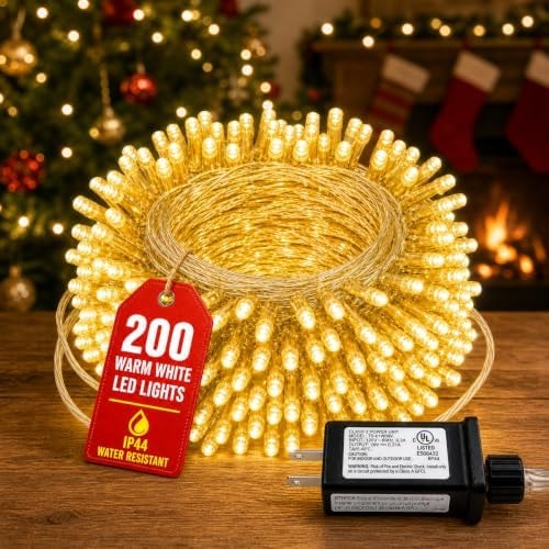 JUUON 200 LED String Lights Plug in, Clear Wire Fairy Lights for Bedroom Decor, 66 ft Connectable Warm White Twinkle Lights for Indoor Outdoor, Patio, Room, Wedding & Christmas Tree