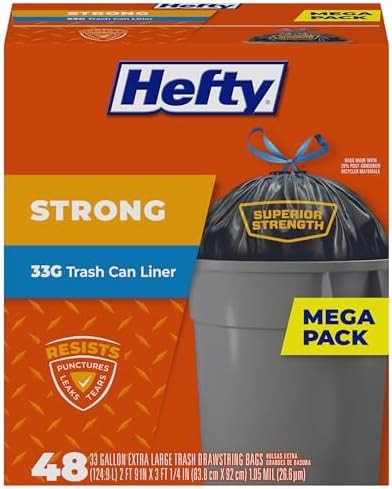 Hefty Strong Extra Large Trash Bags, Black, 33 Gallon, 48 Count