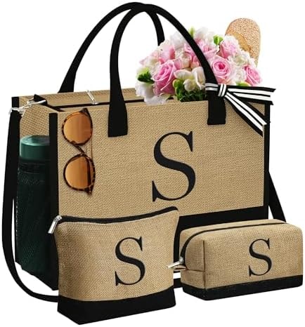 YOOLIFE Beach Tote Bag Teacher Mom Birthday Gifts for Women, Letter S