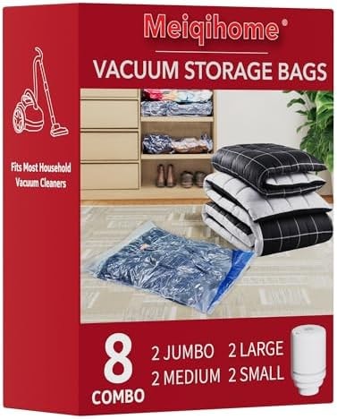 Vacuum Seal Bags for Clothing Travel & Home Storage, travel vacuum bags with pump, Store Blankets, Comforters, Pillows, Seasonal Clothes Compactly,8 Pack With Electric Pump