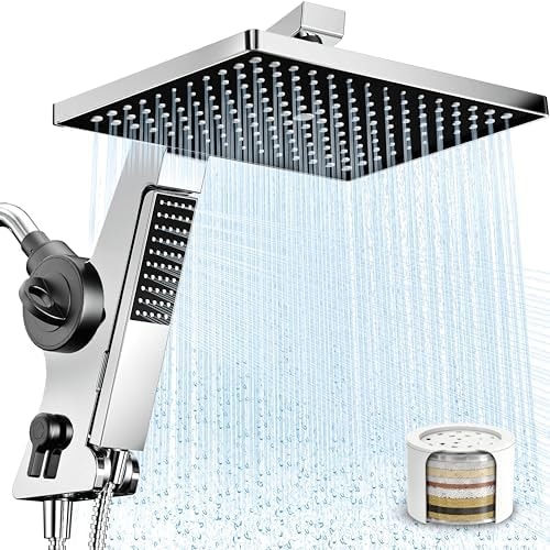 MakeFit Filtered Rain Shower Head with Handheld Combo High Pressure 12'' Rainfall Shower Heads & Hidden Detachable Wand Dual Showerhead Water Softener for Hard Water Easy Filter Replacement