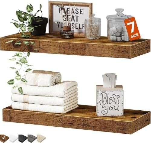QEEIG Bathroom Floating Shelves for Wall (Brown, Set of 2, 15.7")