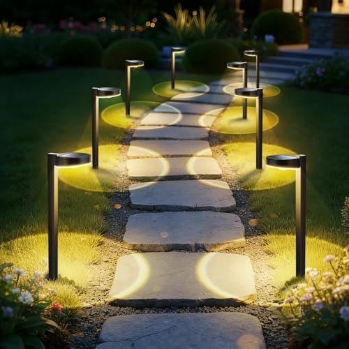 APONUO 12 Pack Solar Pathway Lights Outdoor, 3 Color Temperatures Selectable CCT, Focused Ground Spot Lens, Brighter Up to 12 Hrs IP65 Waterproof Path Lights for Walkway Driveway Yard Garden, Black