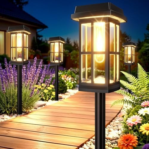 Ahaorigin 8 Pack Solar Pathway Lights Outdoor, 2 Lighting Modes Waterproof Solar Lights Outdoor, Sturdy Metal Rods, Brighter Up to 15Hrs Outdoor Path Lights for Yard Walkway Driveway Sidewalk Garden