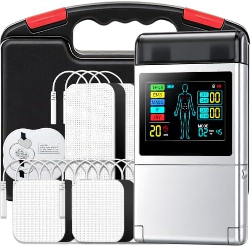 TENS EMS Unit Muscle Stimulator for Pain Relief,5-in-1 & 80 Modes 4 Channel 30 Intensity Electronic Pulse Massager,Large Color LCD Display with 16 Electrode Pads for Shoulder,Neck,Back,Sciatica