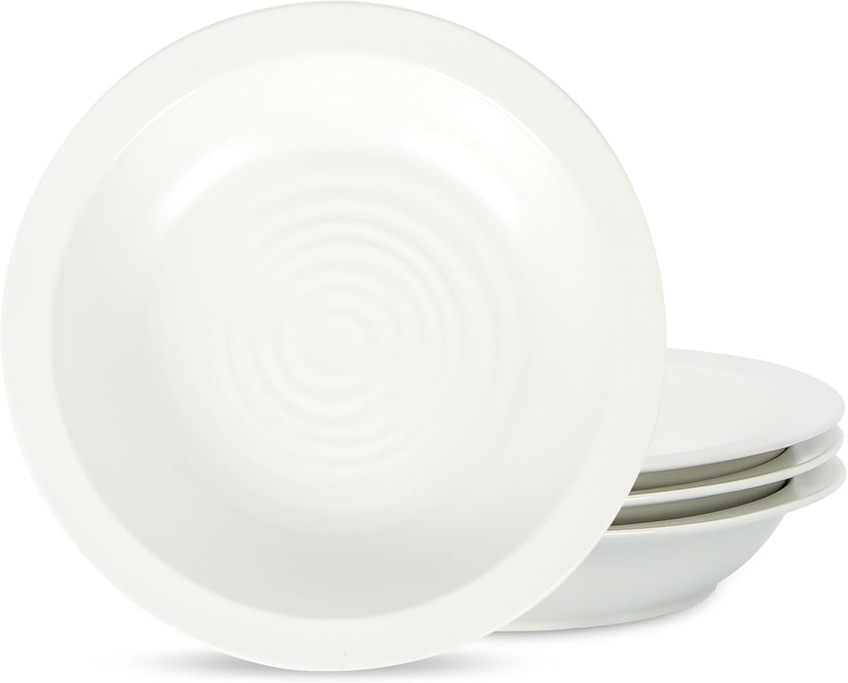 Stone Lain Orbit 4-Piece Pasta Bowl Set – Stoneware, White, Service for 4, Durable Round Bowls for Pasta, Dishwasher & Microwave Safe, Modern Textured Tableware for Everyday Dining